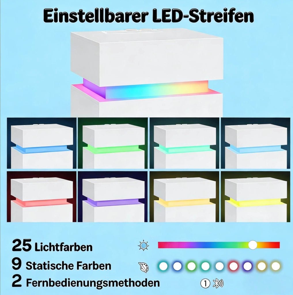 Set di 2 Comodini Bianchi con Luce LED Regolabile e Stazione di Ricarica Integrata
