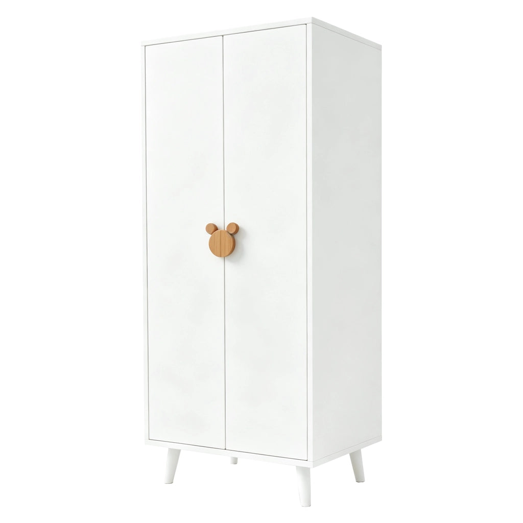Armadio bianco a doppia anta 70 per 55 per 170 cm con ripiani e vano appendiabiti in MDF