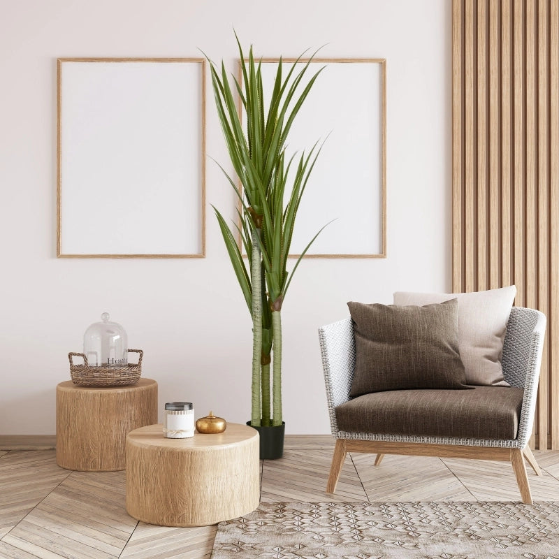 Pianta artificiale di yucca con vaso in cemento e 39 foglie in plastica PE verde, 190 cm per interno ed esterno