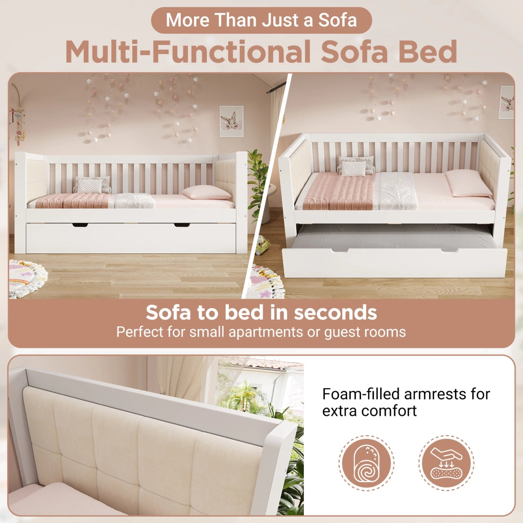 Letto con letto estraibile 90 × 200 cm con secondo letto 90 × 190 cm in legno bianco con rete a doghe