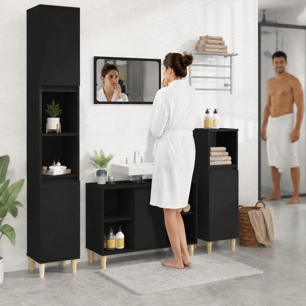 Vanity Unit Black 80x33x60 Cm Wood Composite