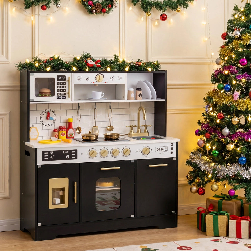 Cucina bambini in legno cucina giocattolo con che si illumina, Cucina giocattolo set da gioco di chef per bambini 3+ anni Nero