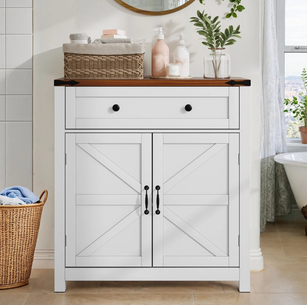 Mobile contenitore stile rustico con ripiano effetto noce, 76x30x83 cm