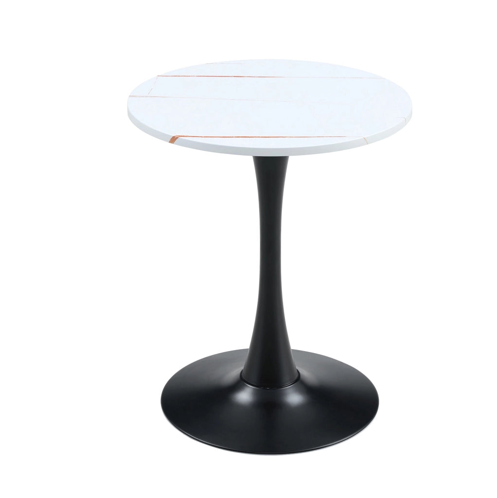 Tavolo rotondo stile Mid-Century con base centrale in MDF e metallo bianco e nero