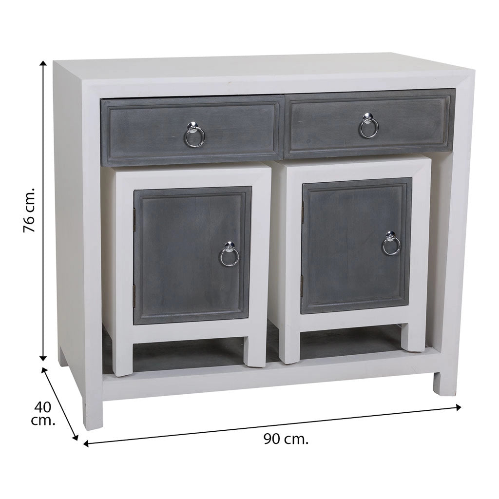 Mobile da Mobile da ingresso e due sgabelli in legno grigio