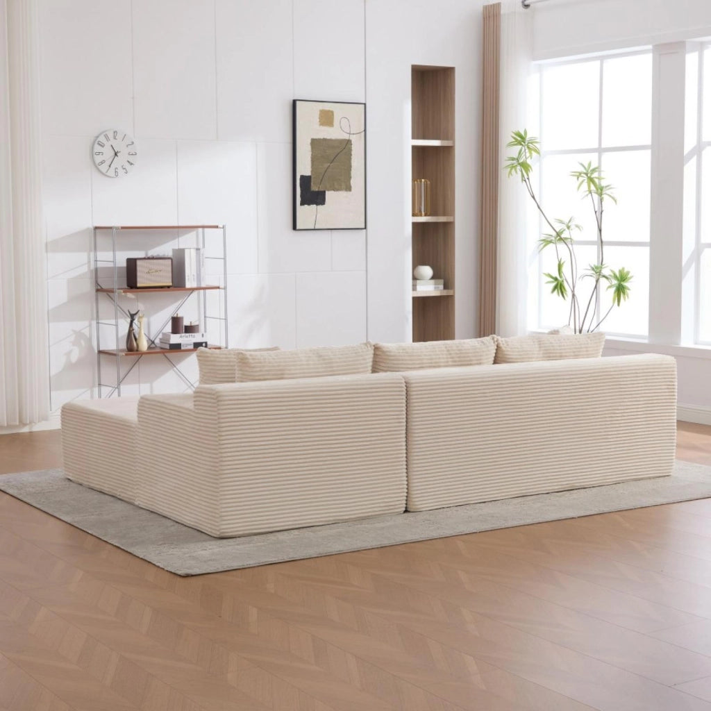 Divano modulare, divano compatto, tessuto chenille, schiuma ad alta elasticità 30D, base antiscivolo, 4 posti, beige