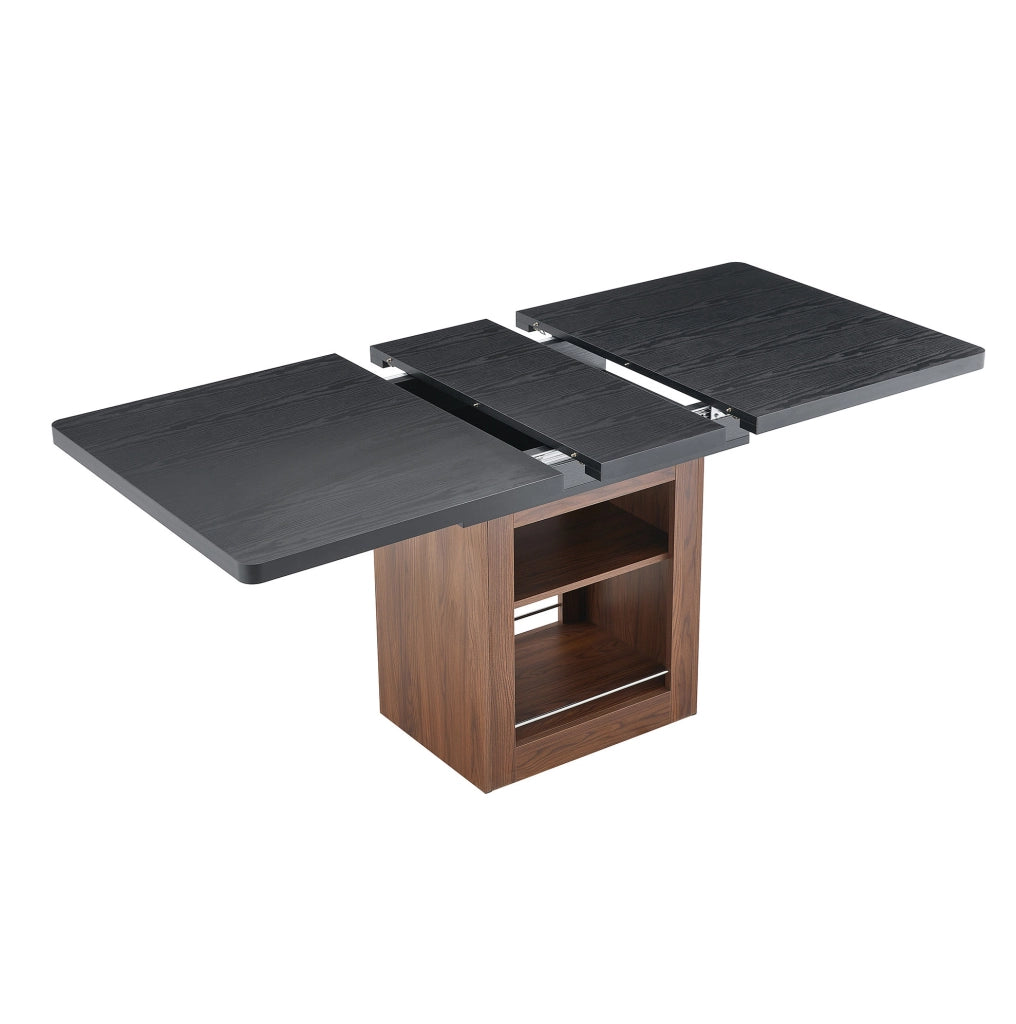 Tavolo da pranzo allungabile con ripiano, piano effetto legno nero, struttura color noce, 130-160 cm