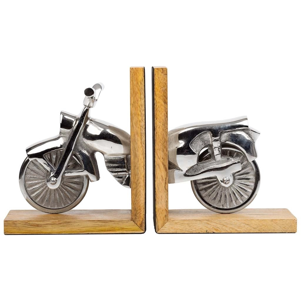 Fermalibri legno e alluminio argentato 30x10x17h