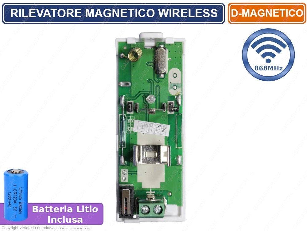 RILEVATORE SENSORE MAGNETICO PORTE FINESTRE WIRELESS E CABLATO 868 MHZ BIANCO