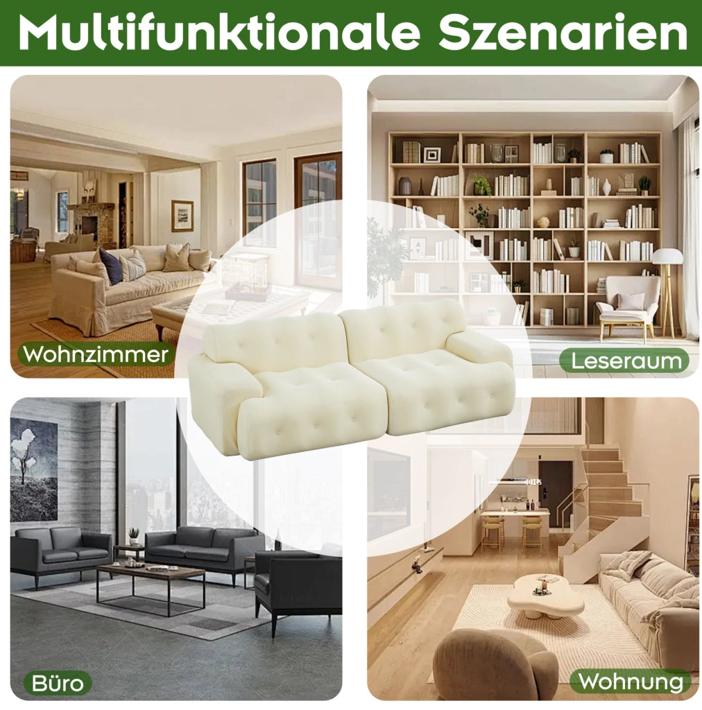Divano Cloud due posti beige con braccioli larghi e design moderno, 224x104x66 cm