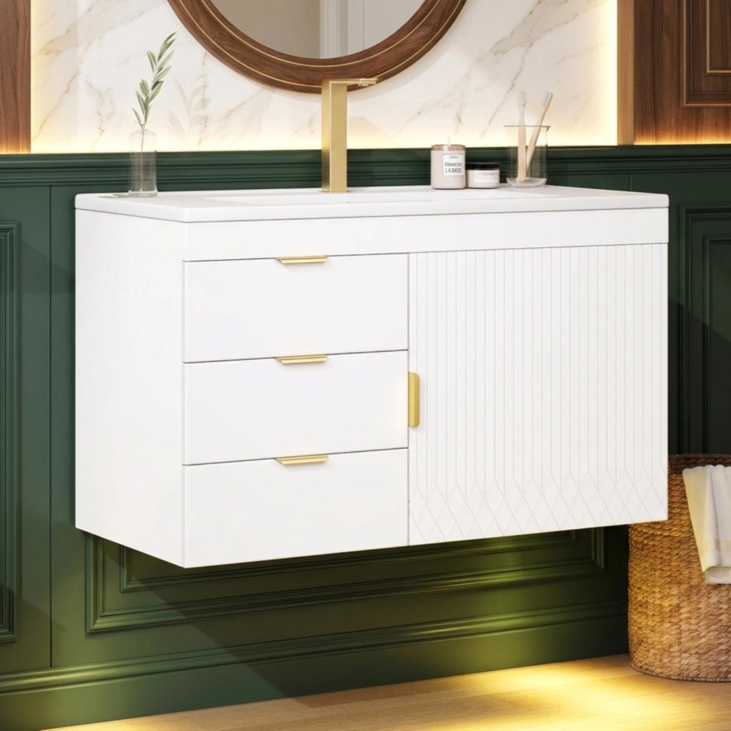 Mobile bagno sospeso 76 cm con lavabo in ceramica e LED smart bianco HOMVRA