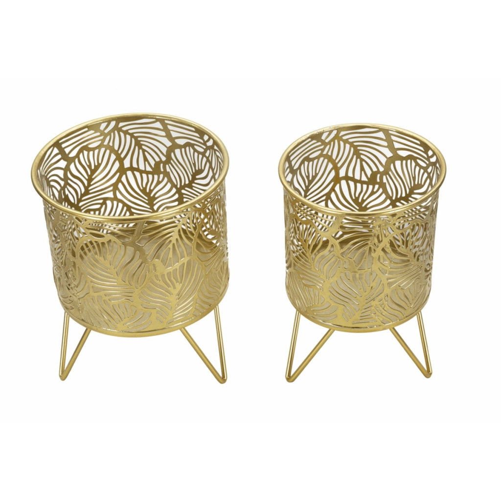 Set di 2 Vasi per Piante VKH414, Oro, Metallo, 16x16x20 cm