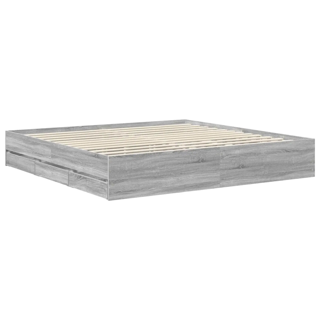 Struttura del letto con cassetto-Giroletto con contenitore-Rete del Letto Sonoma grigia 200 x 200 cm