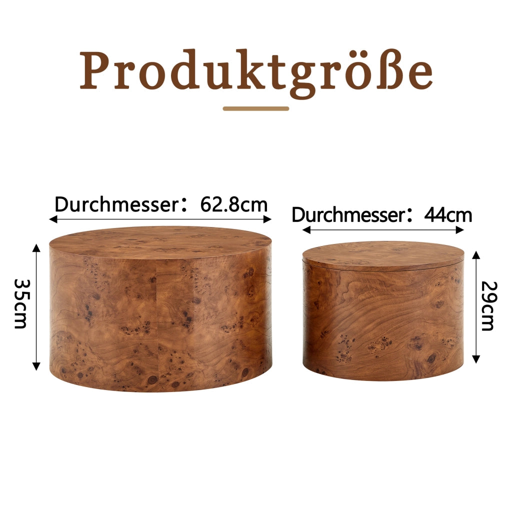 Set 2 Tavolini Rotondi a Nido con Contenitore, Legno MDF, Ø 62,8/44 cm, Piano Asportabile