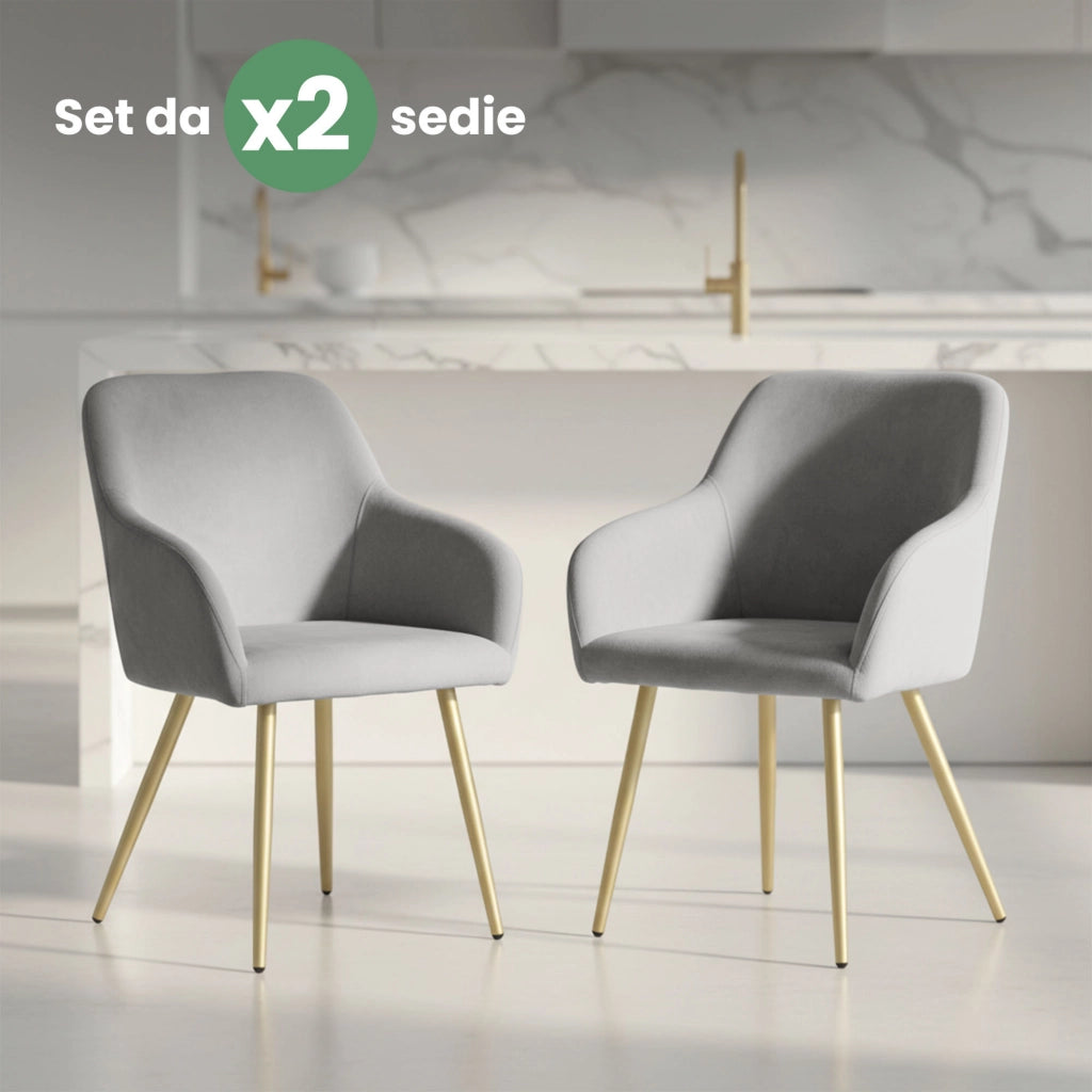 Set di 2 Sedie in velluto liscio ESTELLE Grigio gambe oro