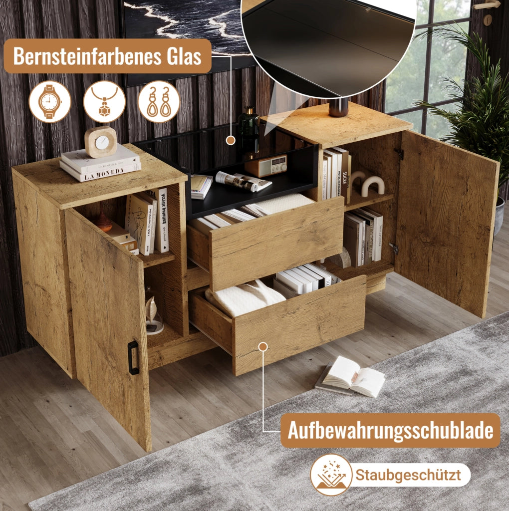 Credenza con cassetti, ante e vano aperto