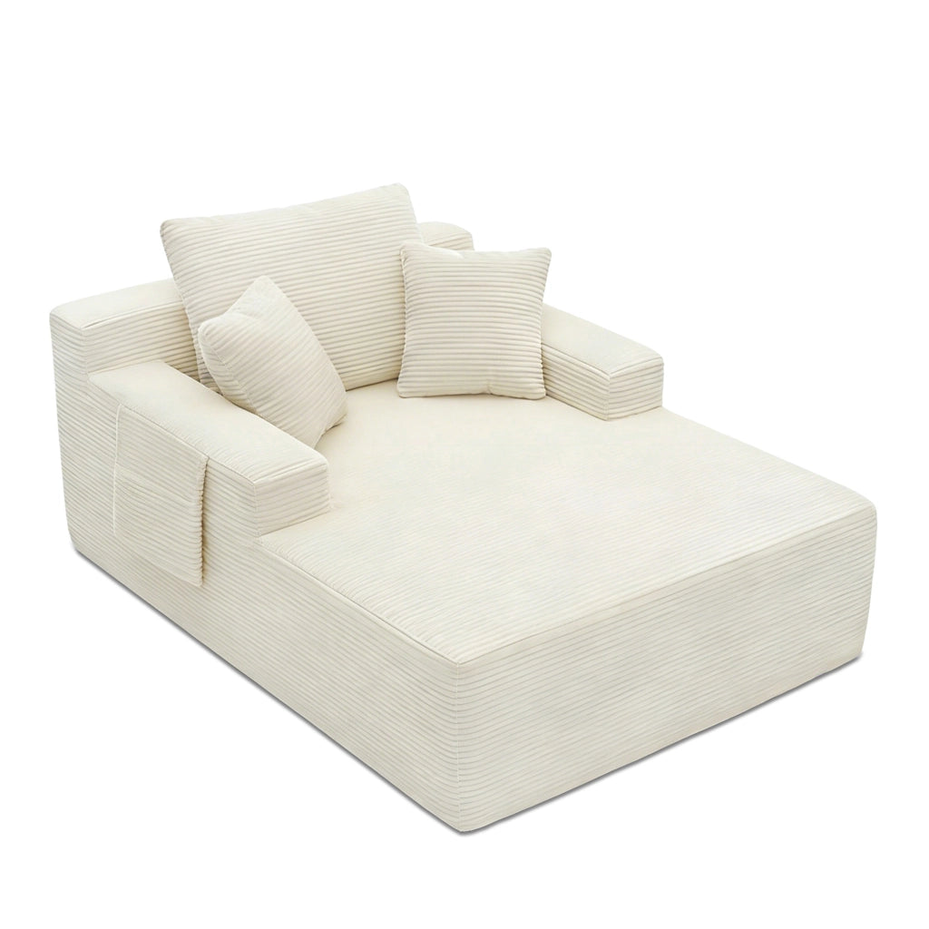 Divano dritto compatto con tasche laterali e cuscini, con imbottitura a molle, in velluto a coste beige