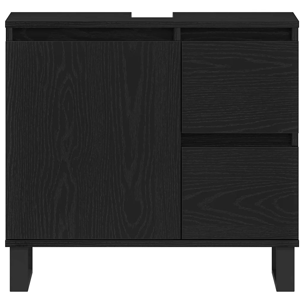 Armadio per Lavabo da Bagno-Armadietto da bagno-Mobiletto da bagno Rovere Nero 65 x 33 x 60 cm 306709
