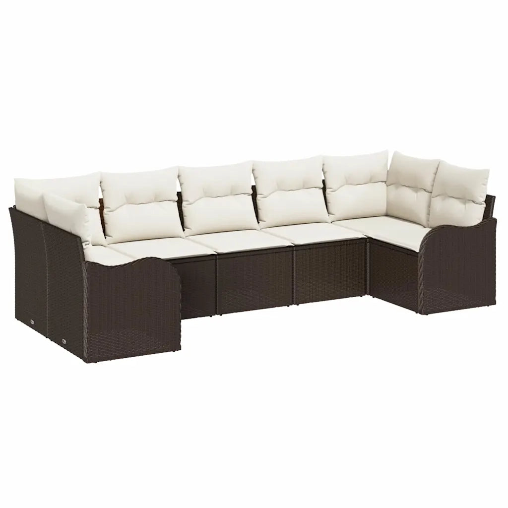 Set Divano da Giardino 7 pcs Marrone e bianco Poly Rattan