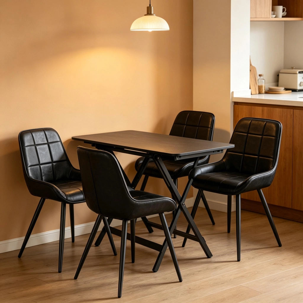 Sedia da Pranzo Set da 4 con Schienale Ergonomico e Piedini Regolabili, in Similpelle Nera