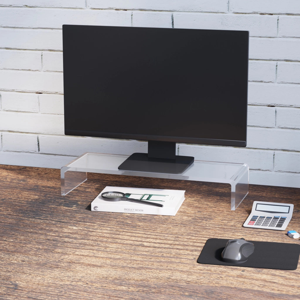 Supporto per monitor in vetro acrilico trasparente con vano per tastiera portata massima 30 kg 53 × 19 × 9 cm