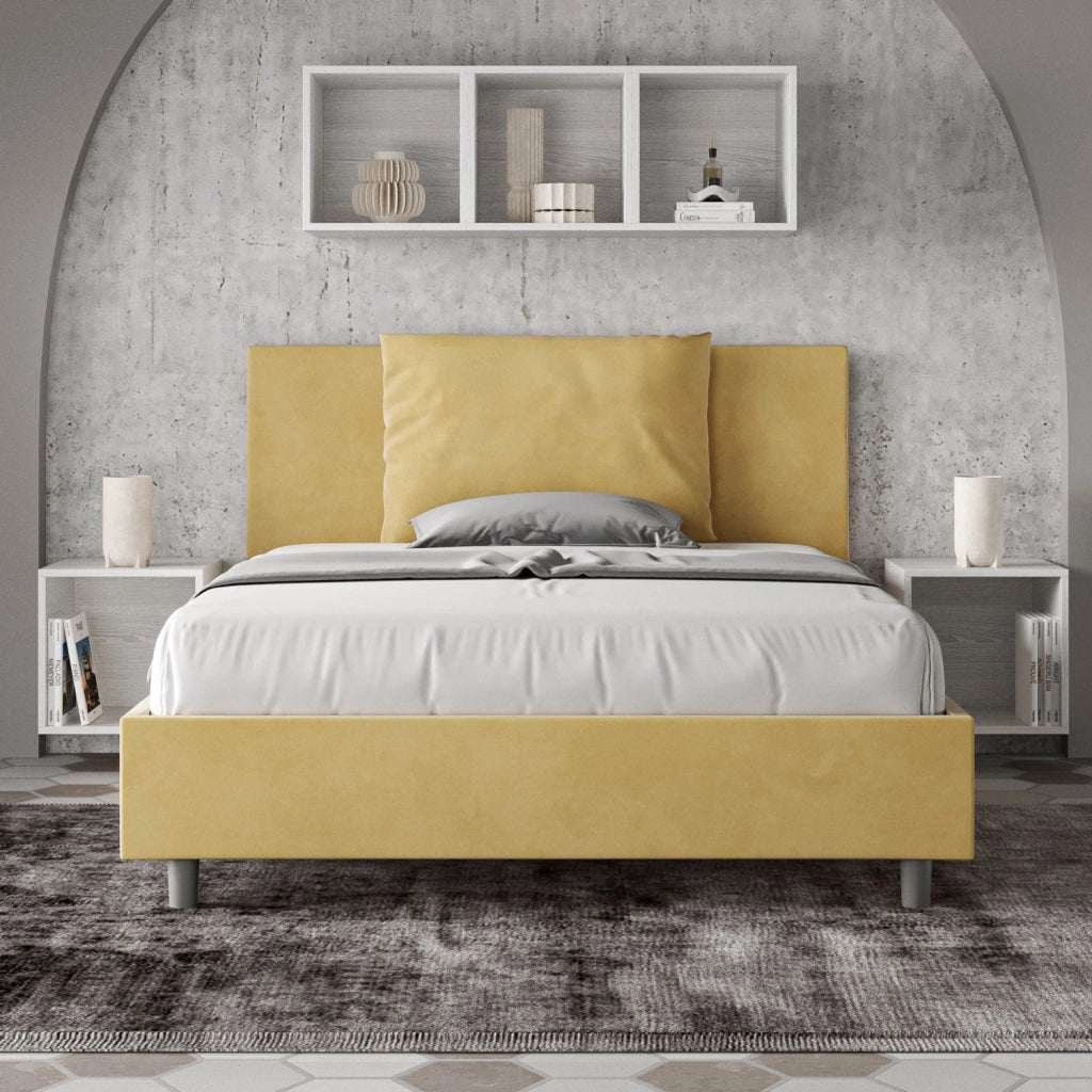 Letto Matrimoniale Large 170x190 cm con Rete e Contenitore Antea Ocra