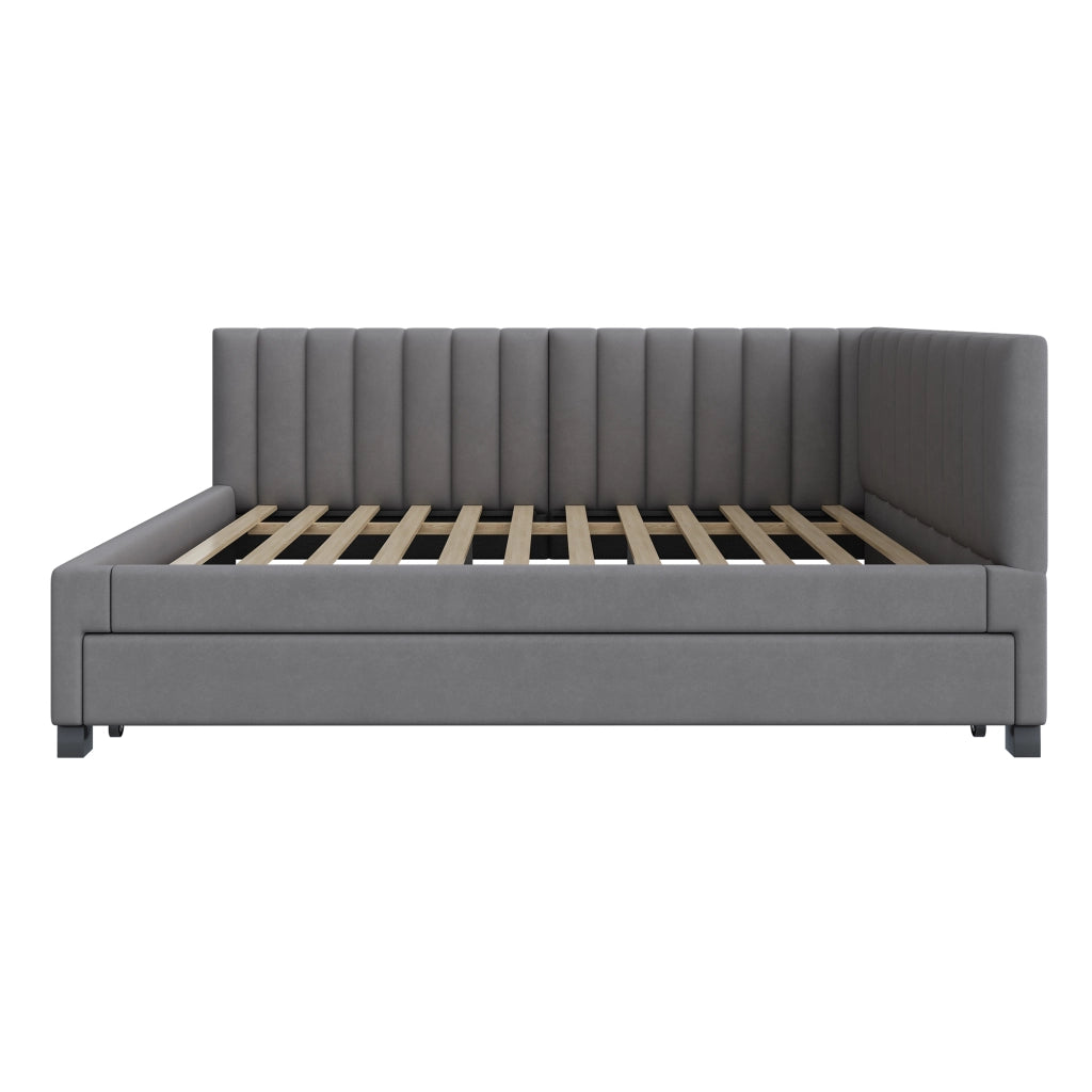 Divano letto 140 × 200 cm con letto estraibile 90 × 190 cm imbottito in velluto grigio con rete a doghe