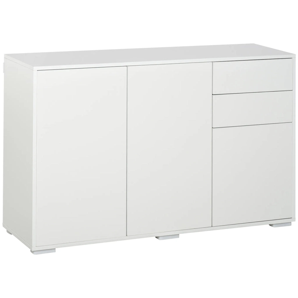 Sideboard bianco con 2 cassetti e 3 ante, mobile multiuso e archivio, 117x36x74 cm