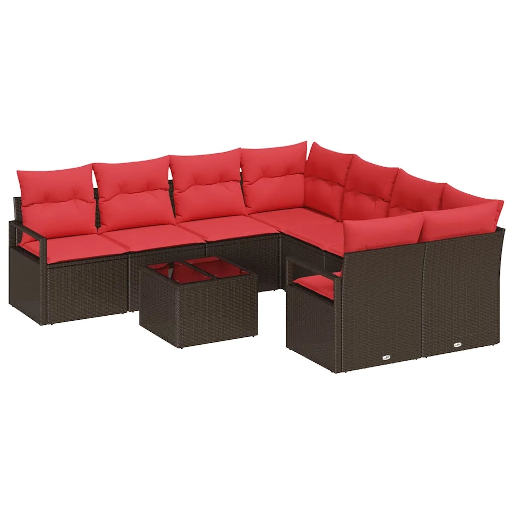 Set di divani con cuscino 9 pcs Beige e Rosso polyrattan 3354993