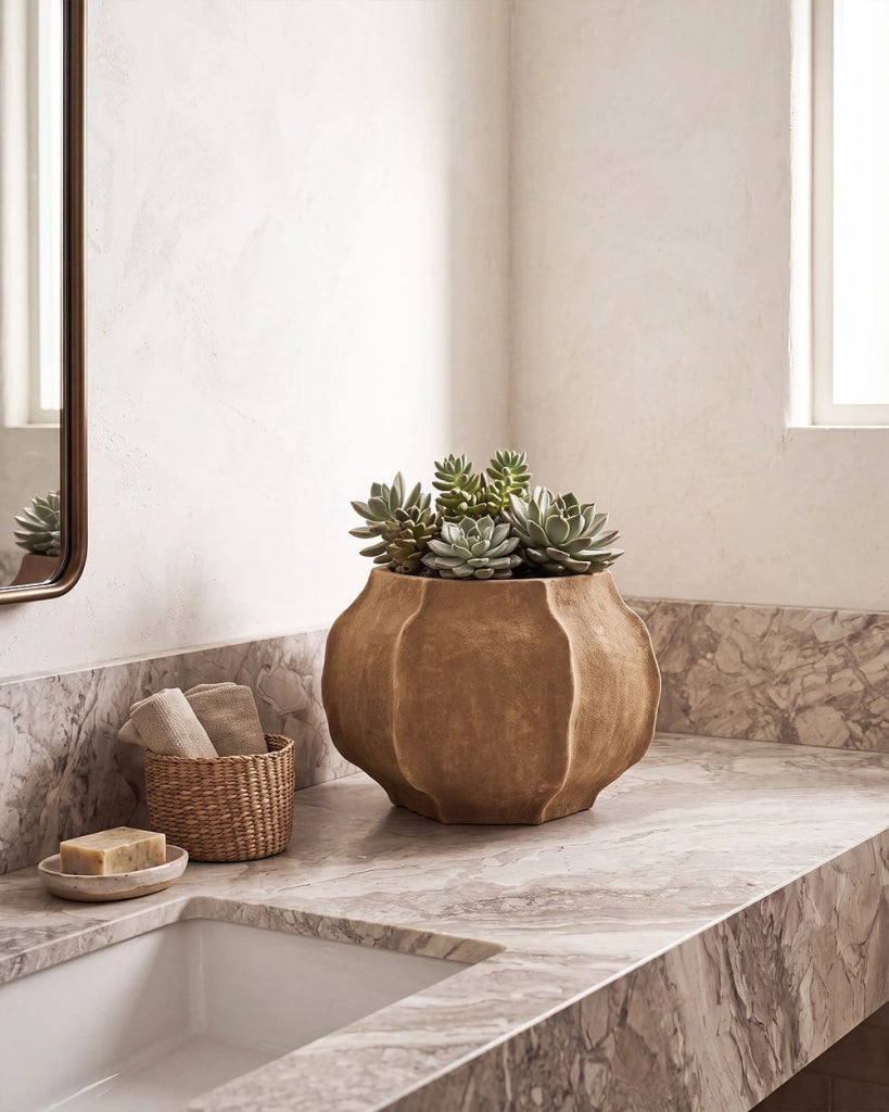 Vaso per piante beige in cemento e fibra di vetro 43 x 29 cm da interno ed esterno