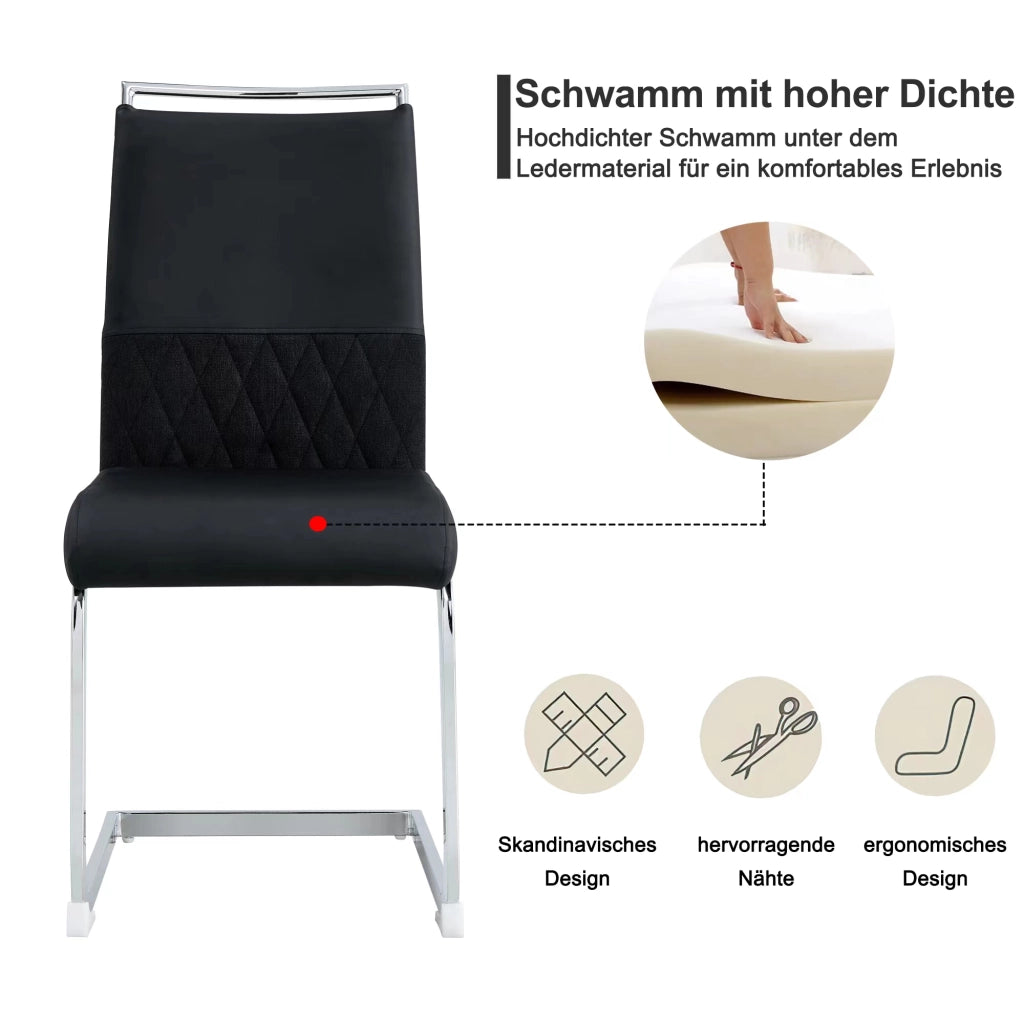 Sedia ergonomica nera con schienale in similpelle e lino; struttura in metallo