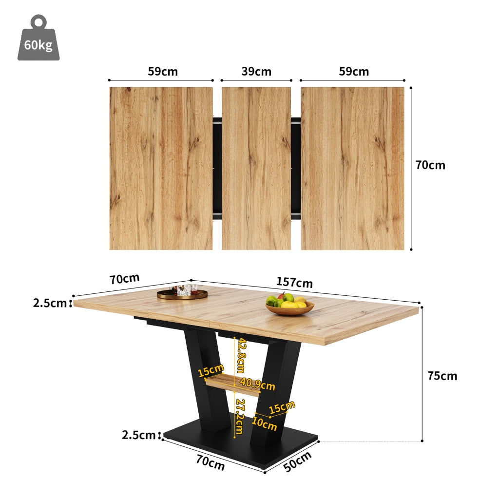 Set tavolo cucina e sedie con 1 tavolo allungabile e 4 sedie in MDF; metallo e velluto nero e naturale