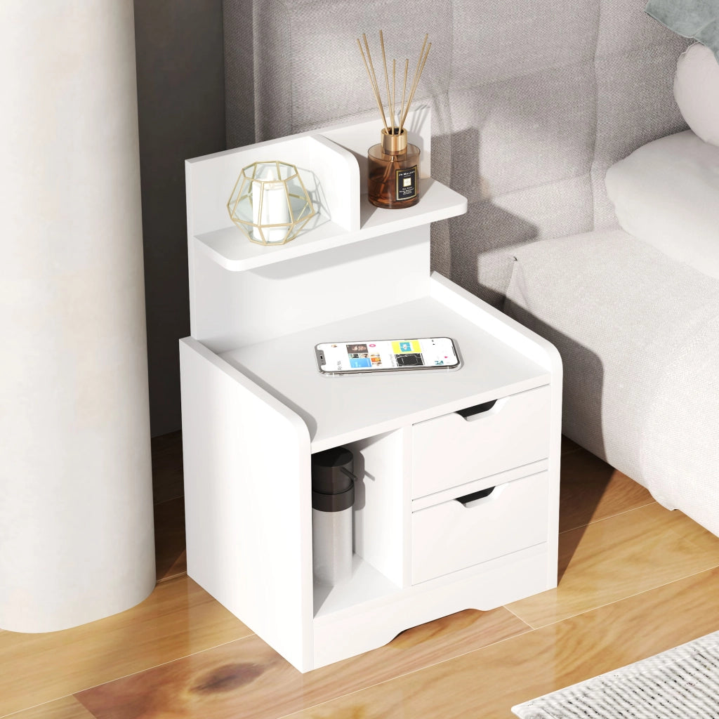 Comodino con 2 cassetti e ripiano aperto ¨C Minimal ¨C Bianco 40x30x60 cm