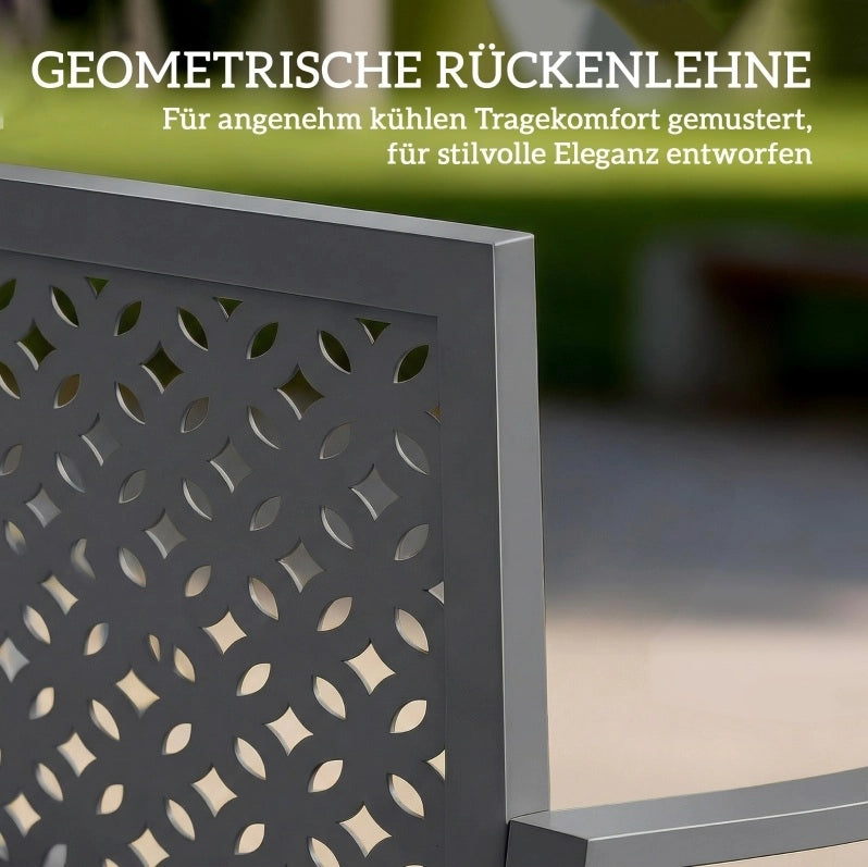 Panca da giardino 2 posti in metallo resistente alla ruggine con schienale geometrico, portata 240 kg