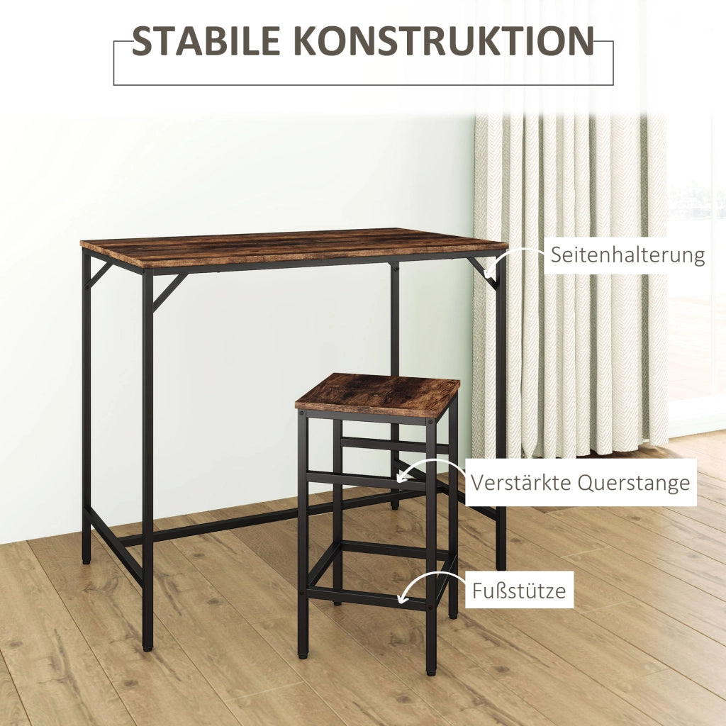 Set da bar, tavolo alto con 4 sgabelli, set da 5 pezzi per cucina, truciolato/acciaio, marrone rustico/nero, 100x60x88 cm