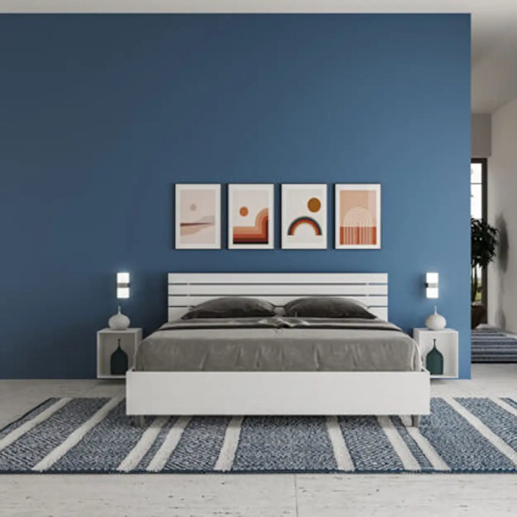 Letto matrimoniale contenitore 160x190 testata inclinata con doghe bianco frassino Ankel