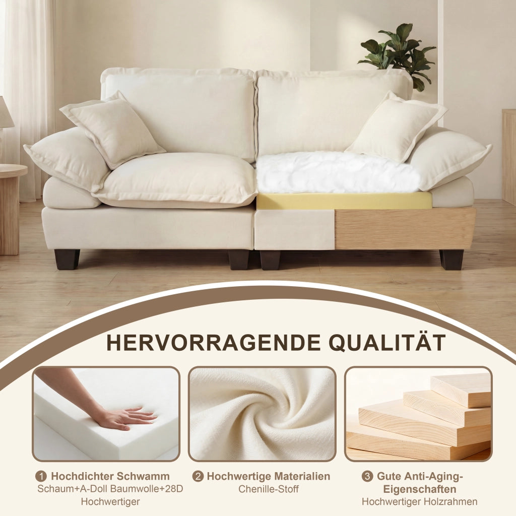 Divano modulare 2 posti - con braccioli curvi e seduta imbottita - in chenille beige