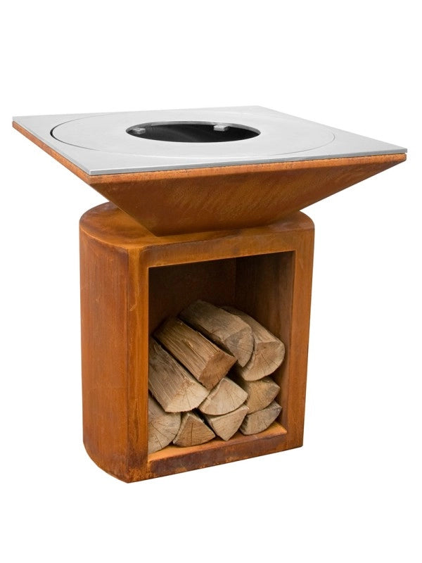 Braciere da giardino, Barbecue con griglia con foro per wok in acciaio - G2 corten