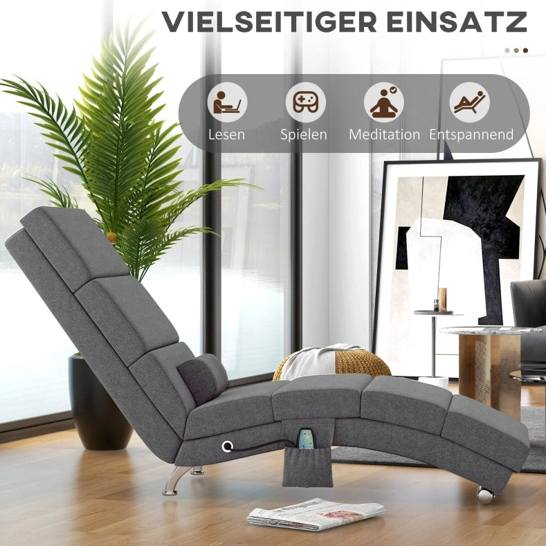 Poltrona Relax Elettrica con Funzione Massaggio, Schienale Alto, Telecomando, 5 Modalità, Cuscino, Grigio Scuro