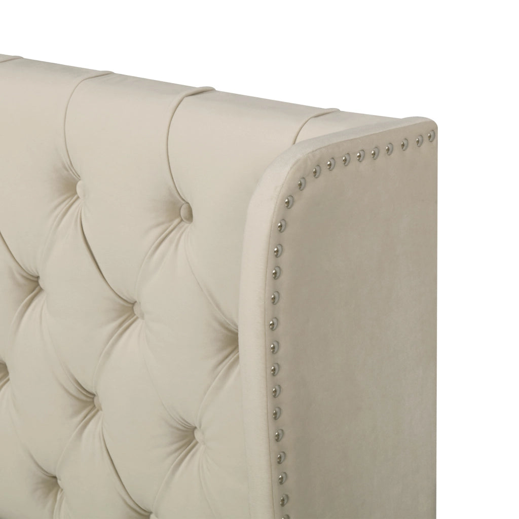 Letto contenitore 140 × 190 cm con sollevamento idraulico testiera imbottita rivestito in velluto beige