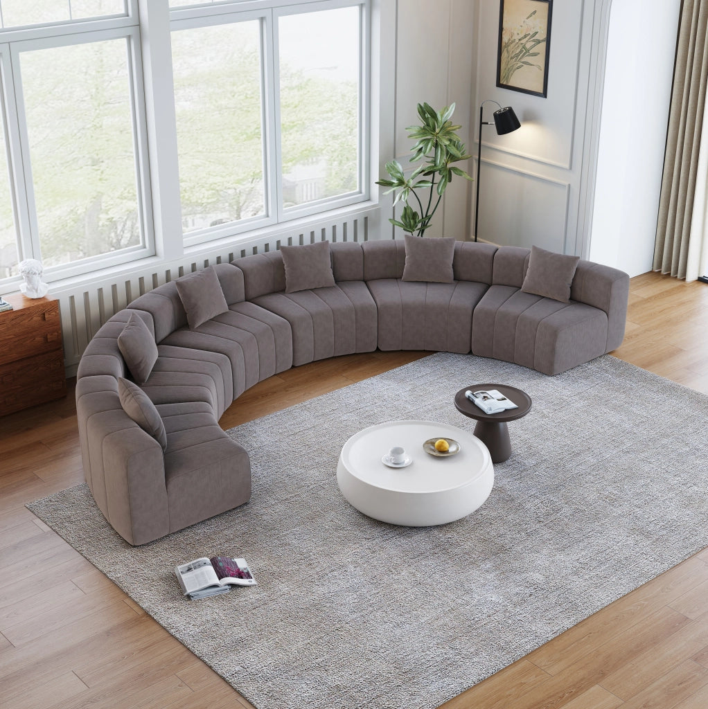 Modulo divano curvo in chenille con 2 cuscini, design semicerchio per soggiorno, camera o ufficio