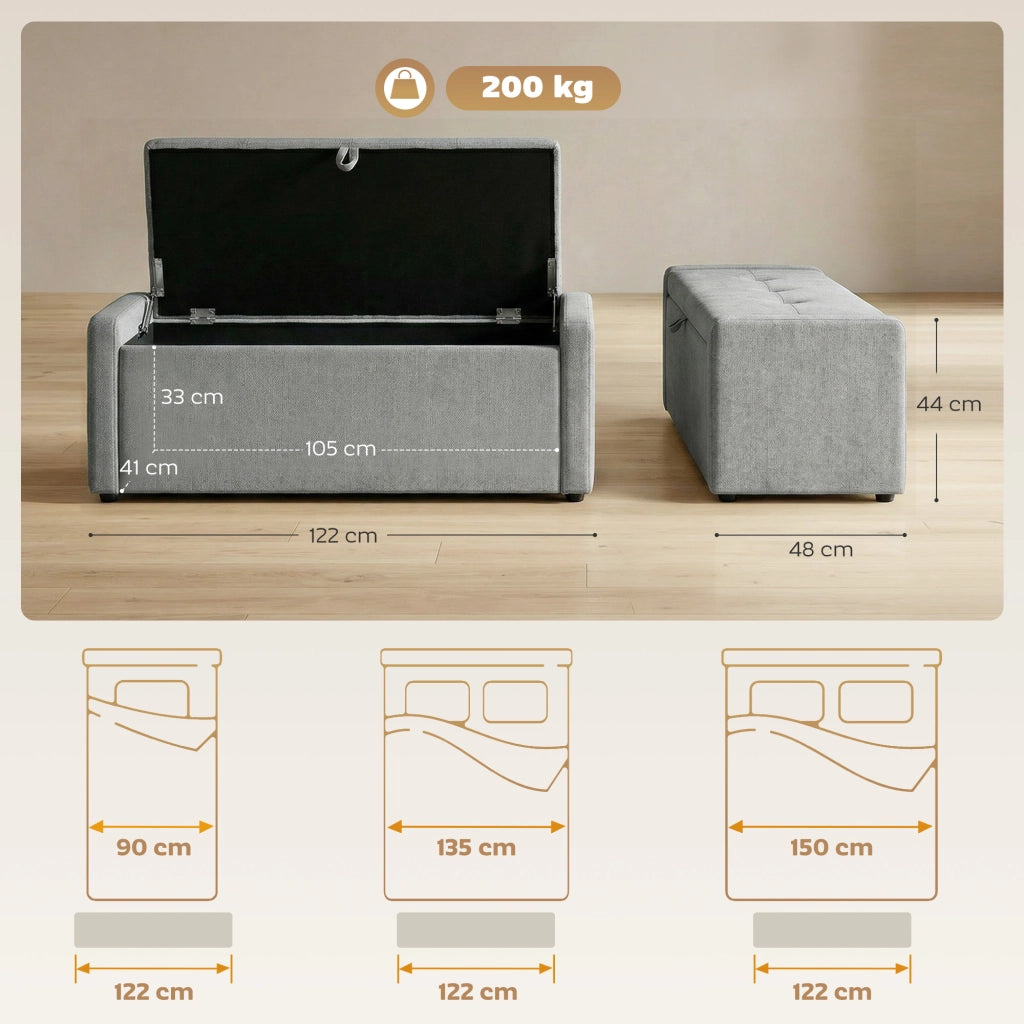 Pouf Contenitore 142L ¨C Xylo ¨C Tessuto Lino Grigio Chiaro 200kg