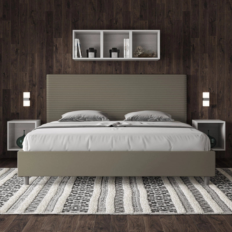 Letto imbottito Matrimoniale 190x200 cm Focus - Similpelle,Cappuccino,Contenitore
