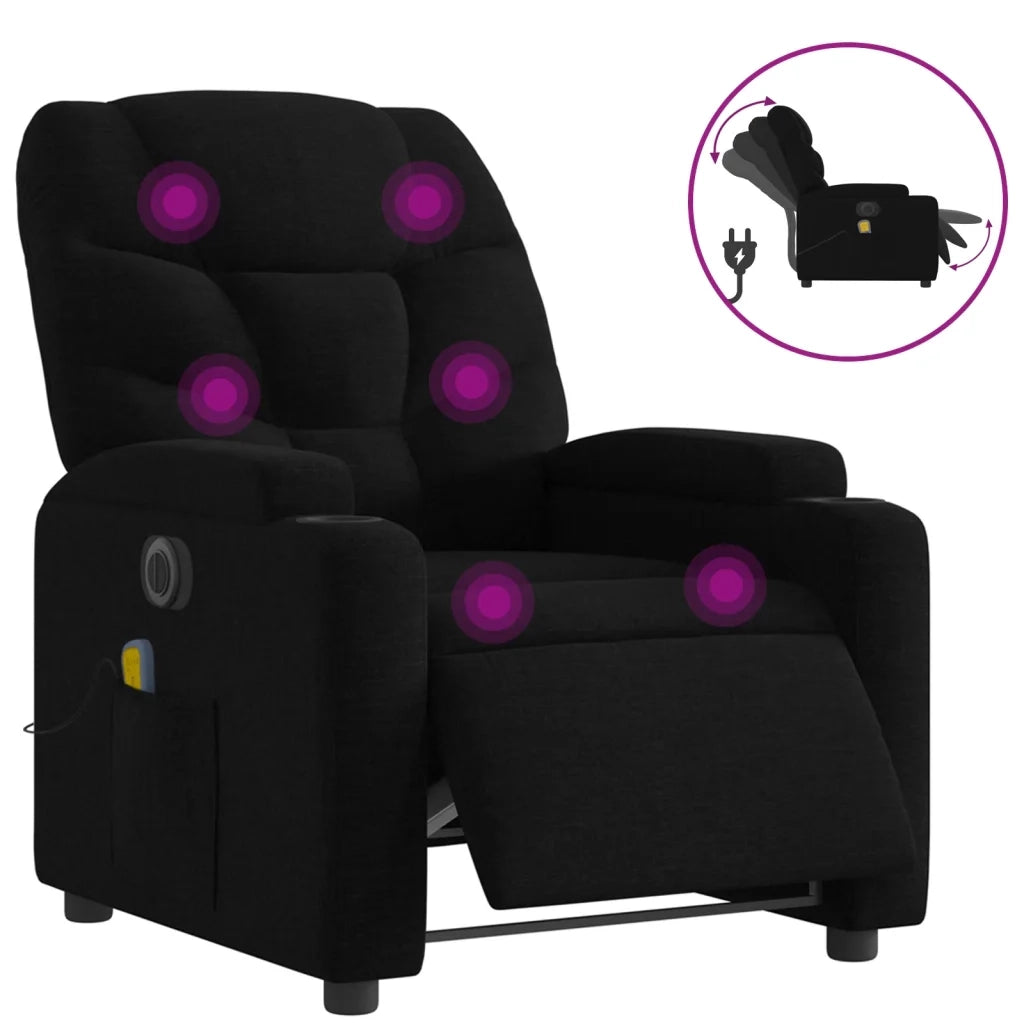 Poltrona Massaggiante | Sedia Relax Reclinabile Elettrica Nera in Tessuto