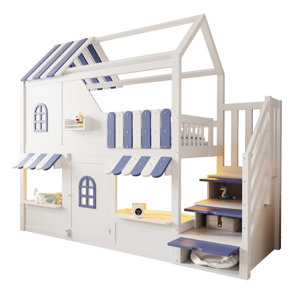 letto a castello legno bianco blu 90 x 200 cm