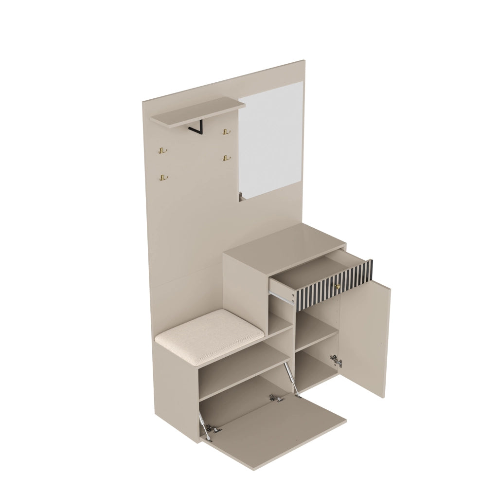 Mobile ingresso con specchio, seduta e scarpiera in MDF