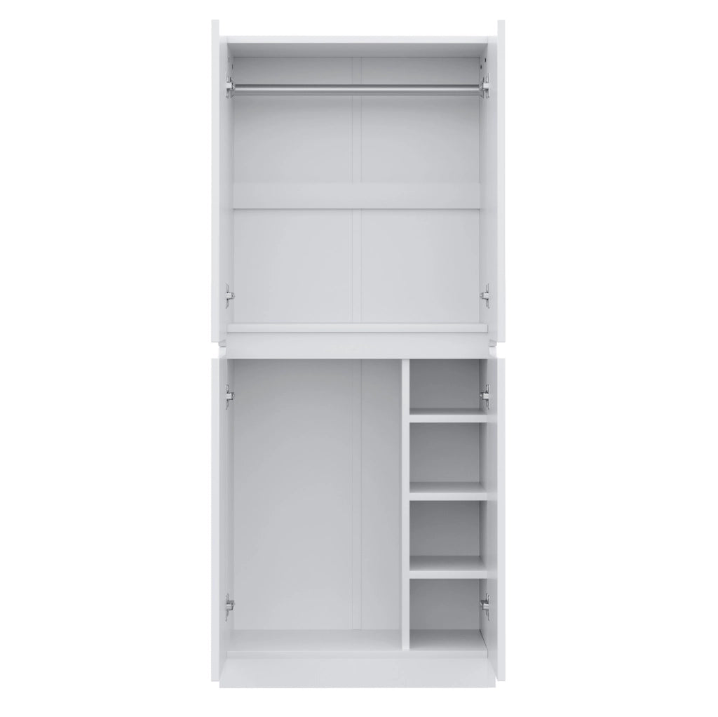 Armadio Bianco 70x40x170 cm con Doppi Ante, Ripiani e Staufach Laterale