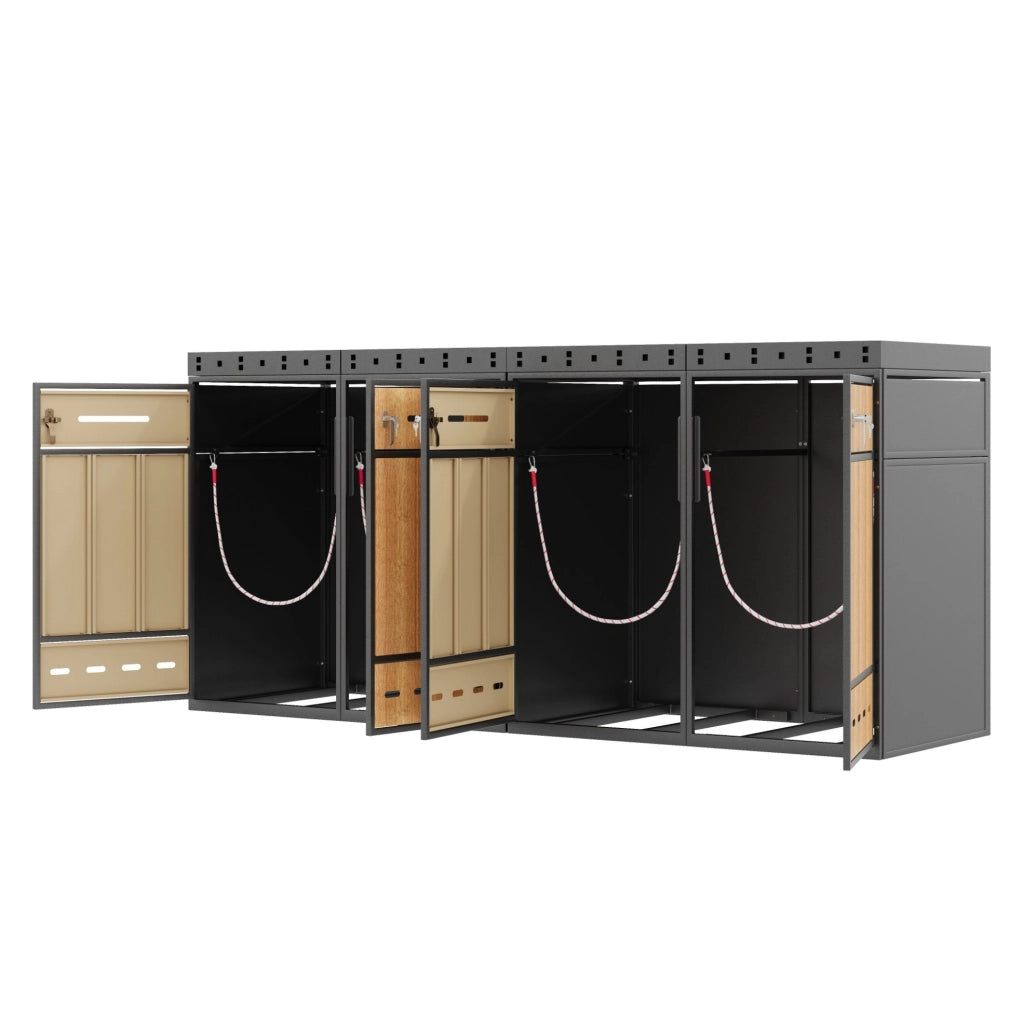 Cassonetto porta rifiuti in acciaio zincato con tetto coltivabile effetto legno per 4 bidoni da 120-240 L