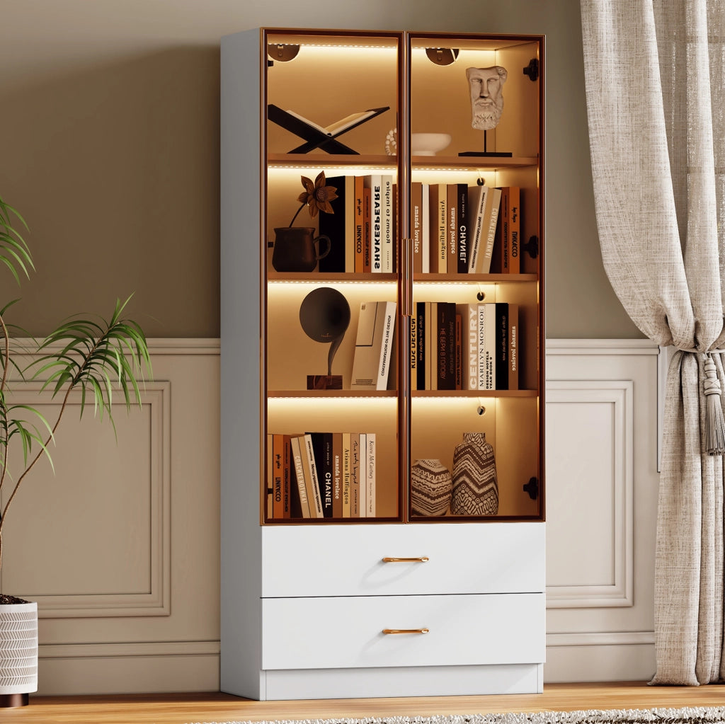 Mobile bagno alto bianco con ante in vetro e cassetti