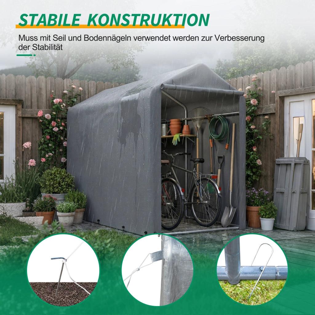Tenda Garage per Biciclette 187x100x160 cm, Struttura in Acciaio, Impermeabile, Grigio Scuro, per Attrezzi e Accessori, Ideale per Balcone, Terrazzo e Cortile